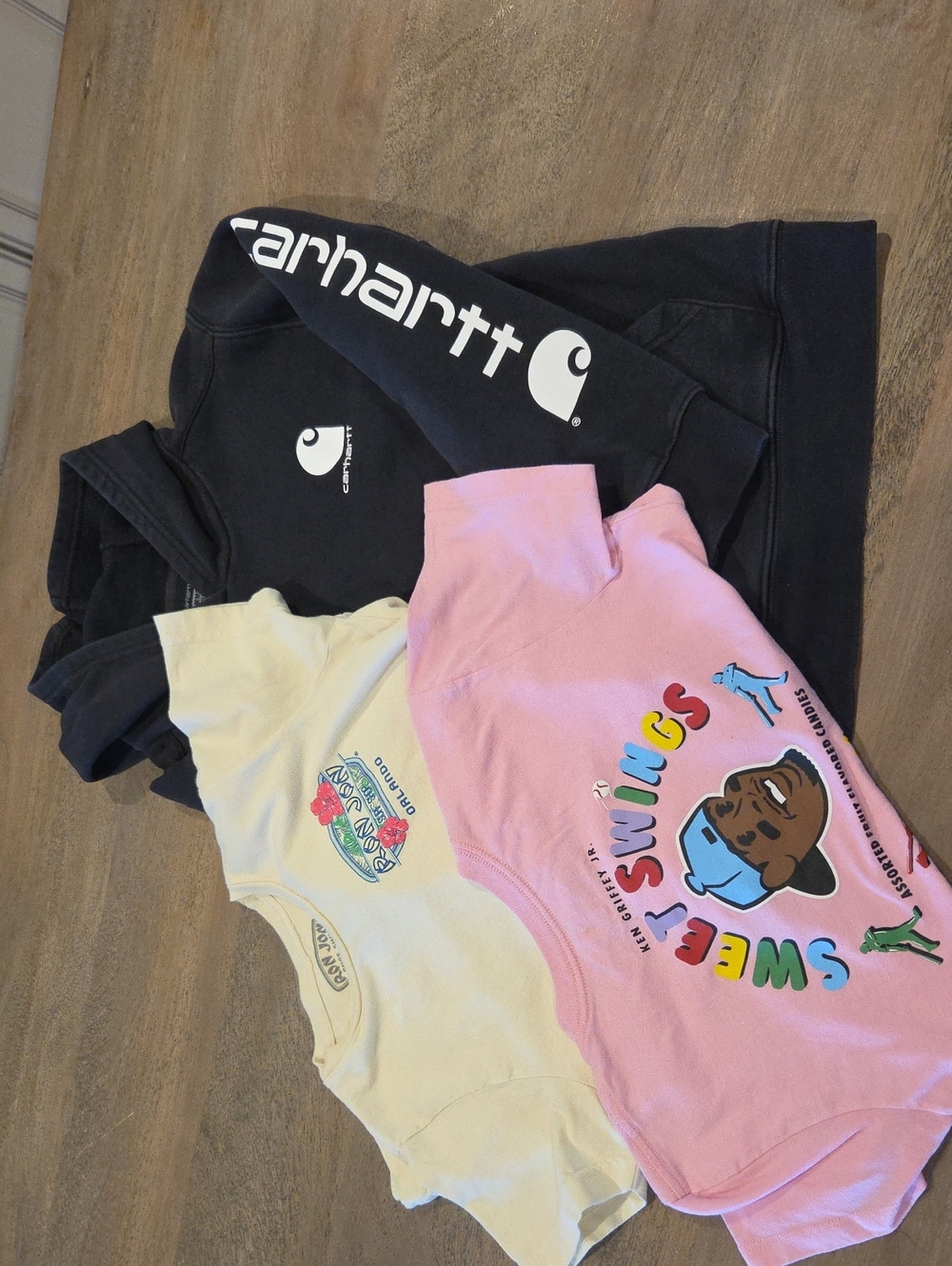 Carhartt Black Hoodie with Pastel Pink and Cream Graphic Tees